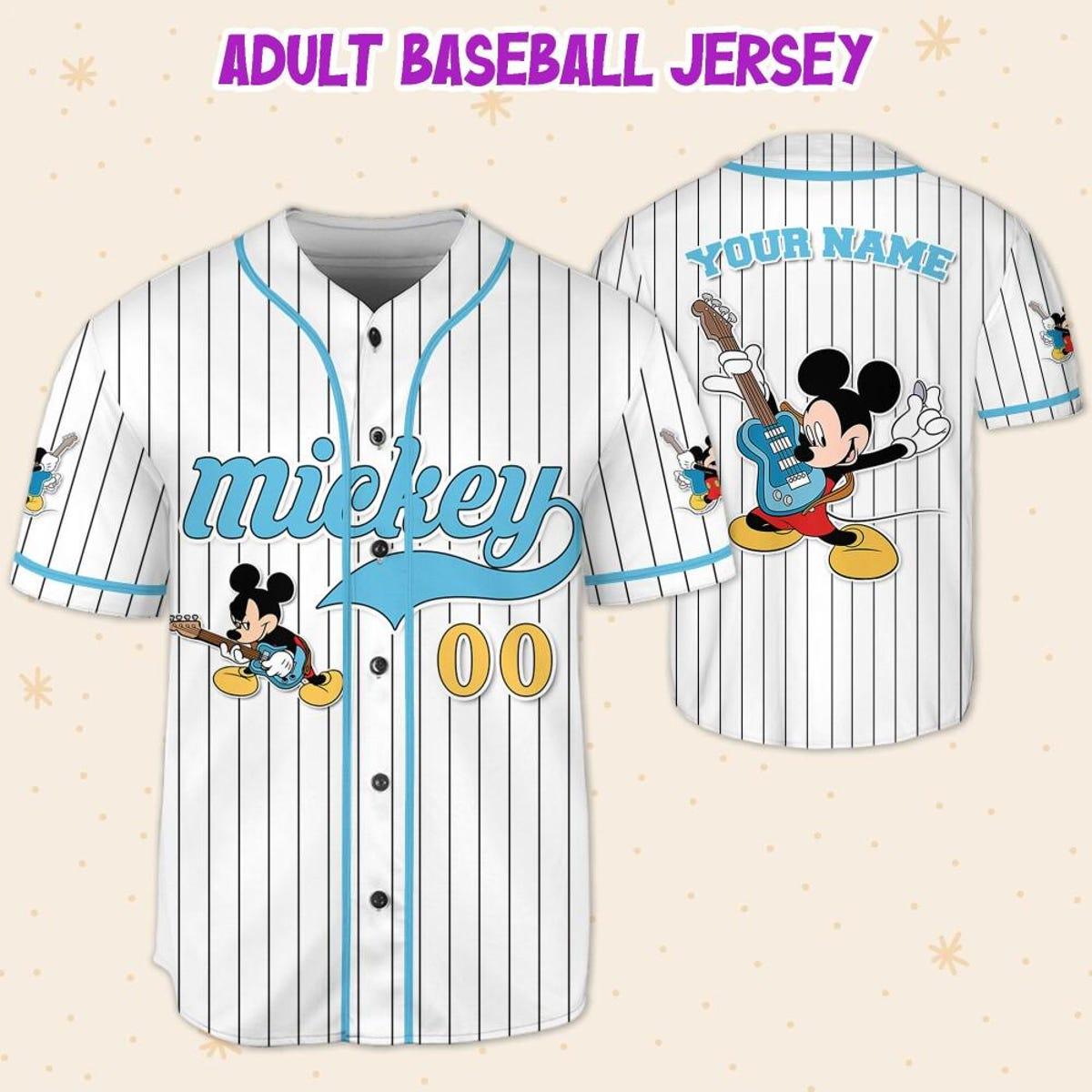 Personalize Mickey Mouse Rock And Roll White Blue Light Baseball Jersey 5