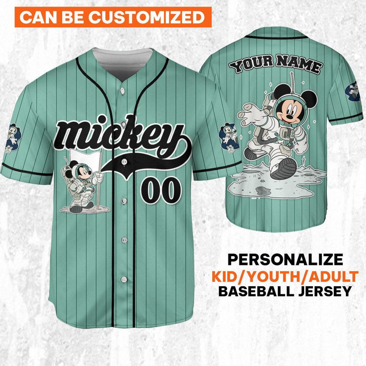 Personalize Mickey Mouse Space Flag Blue Green Black Baseball Jersey 1