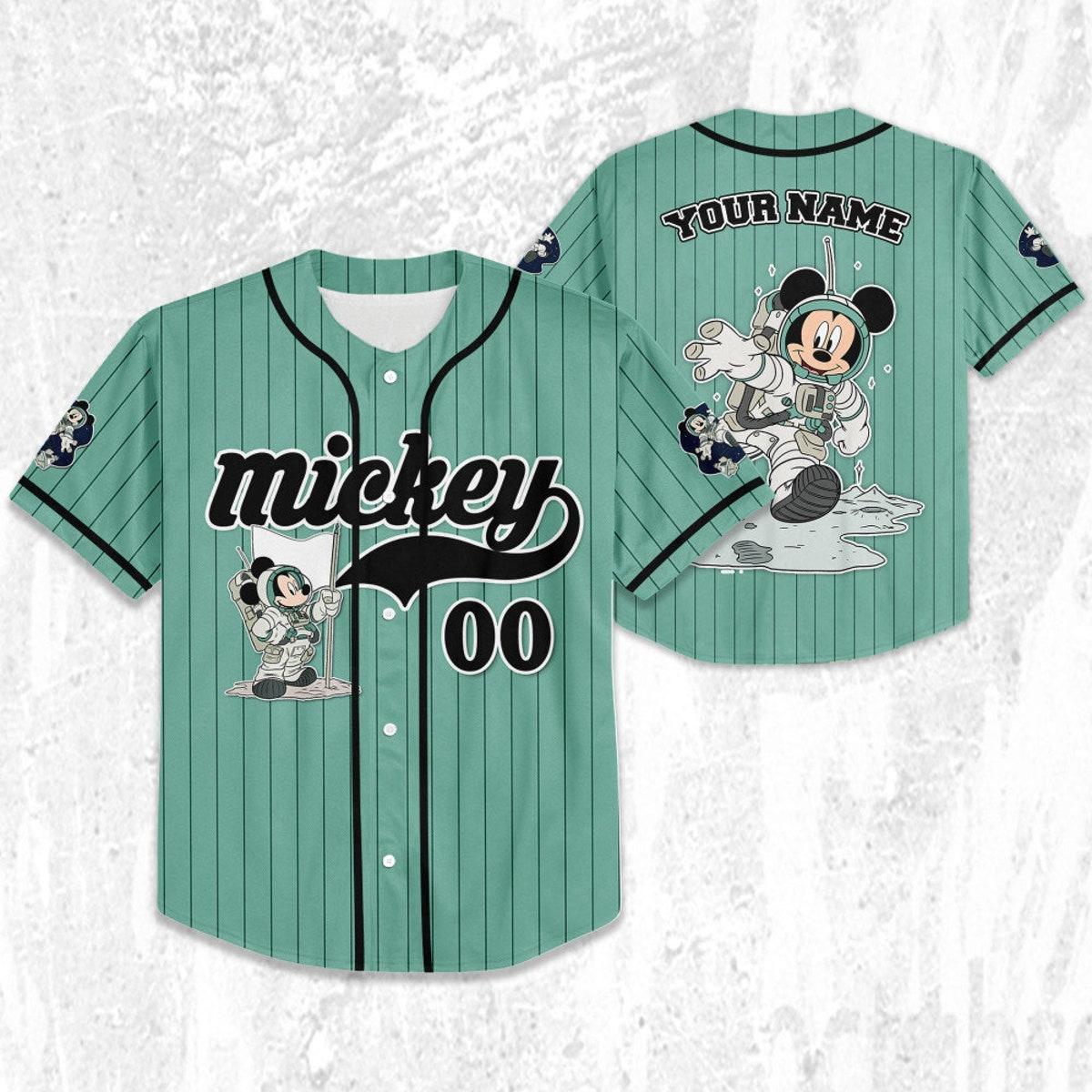 Personalize Mickey Mouse Space Flag Blue Green Black Baseball Jersey 2