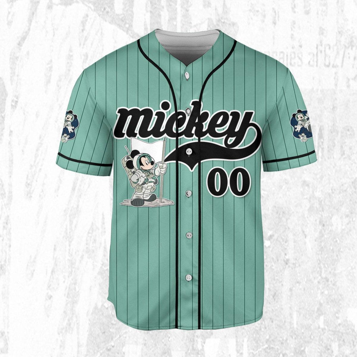 Personalize Mickey Mouse Space Flag Blue Green Black Baseball Jersey 3