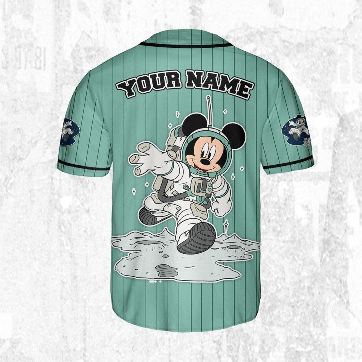 Personalize Mickey Mouse Space Flag Blue Green Black Baseball Jersey 4