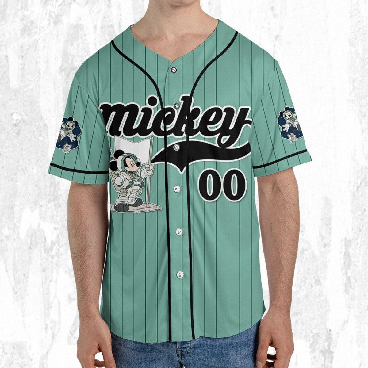 Personalize Mickey Mouse Space Flag Blue Green Black Baseball Jersey 5