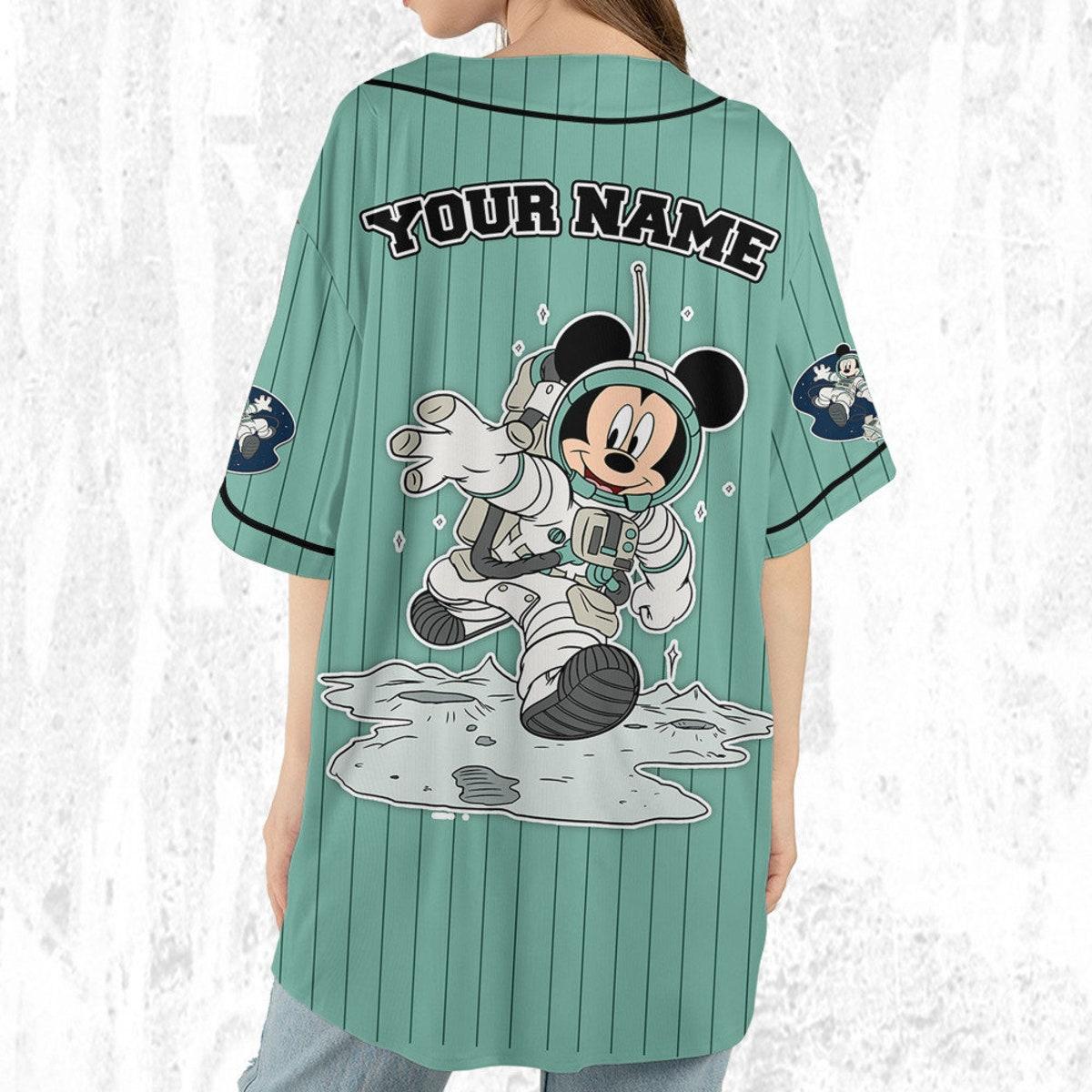 Personalize Mickey Mouse Space Flag Blue Green Black Baseball Jersey 6