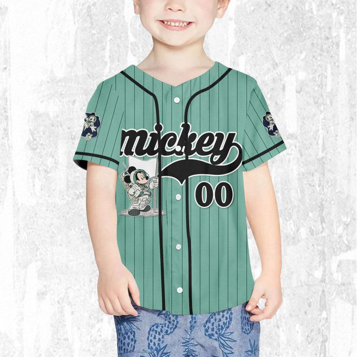 Personalize Mickey Mouse Space Flag Blue Green Black Baseball Jersey 7