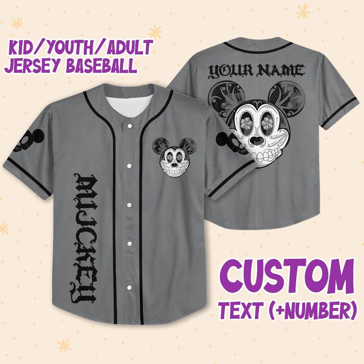 Personalize Mickey Mouse Sugar Skull Custom Baseball Jersey 1