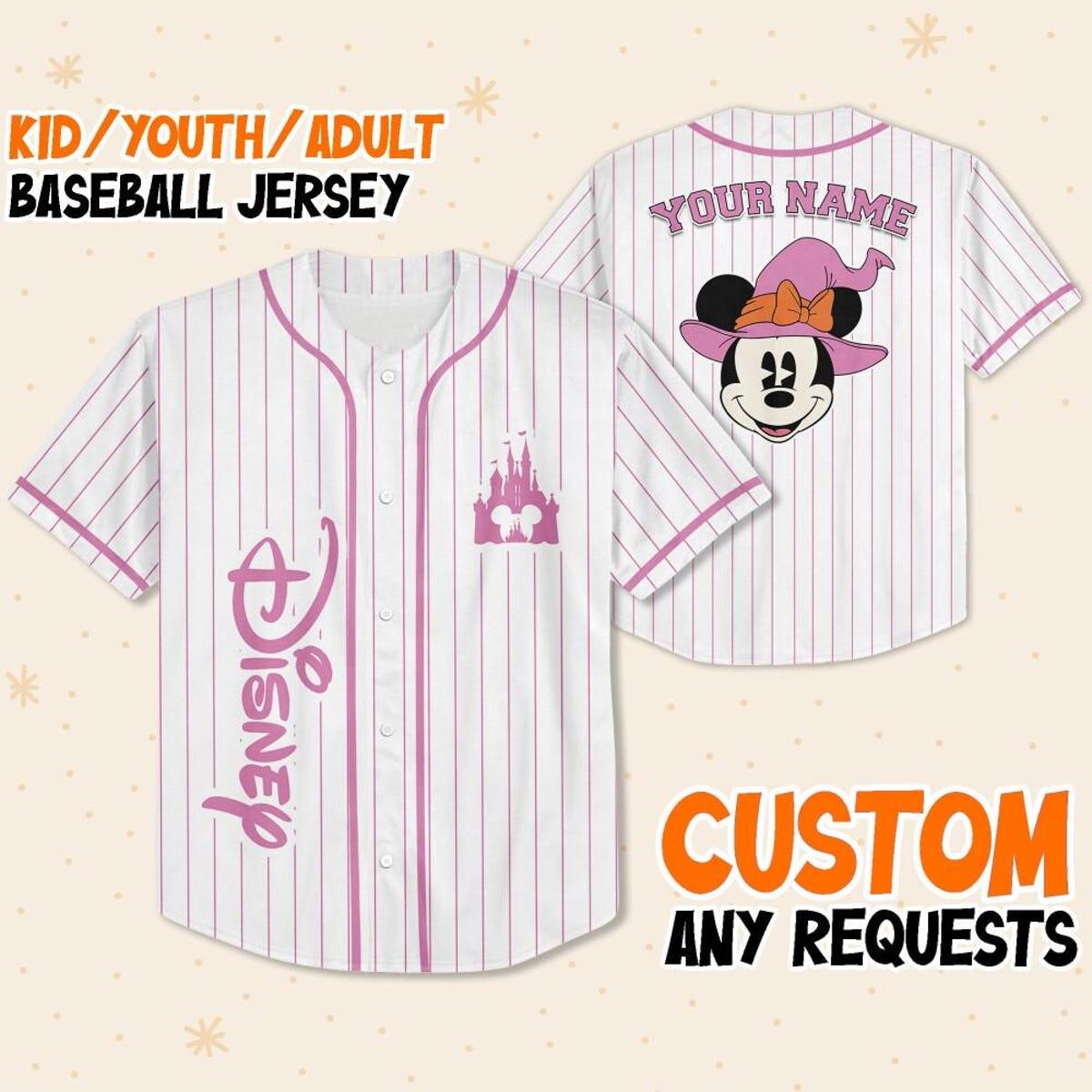 Personalize Minnie Mouse Halloween Magic Kingdom Disneyland Baseball Jersey 1