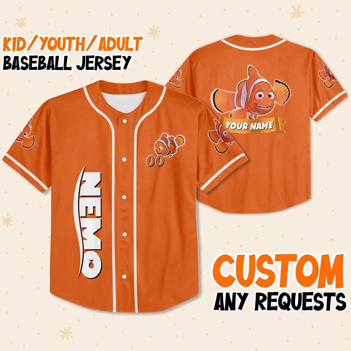 Personalize Nemo Orange White Disney Baseball Jersey 1