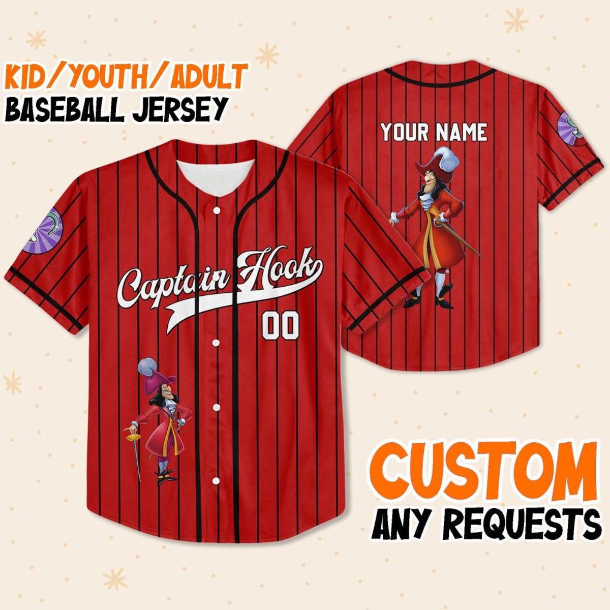 Personalize Peter Pan Captain Hook Red Striped Baseball Jersey 1