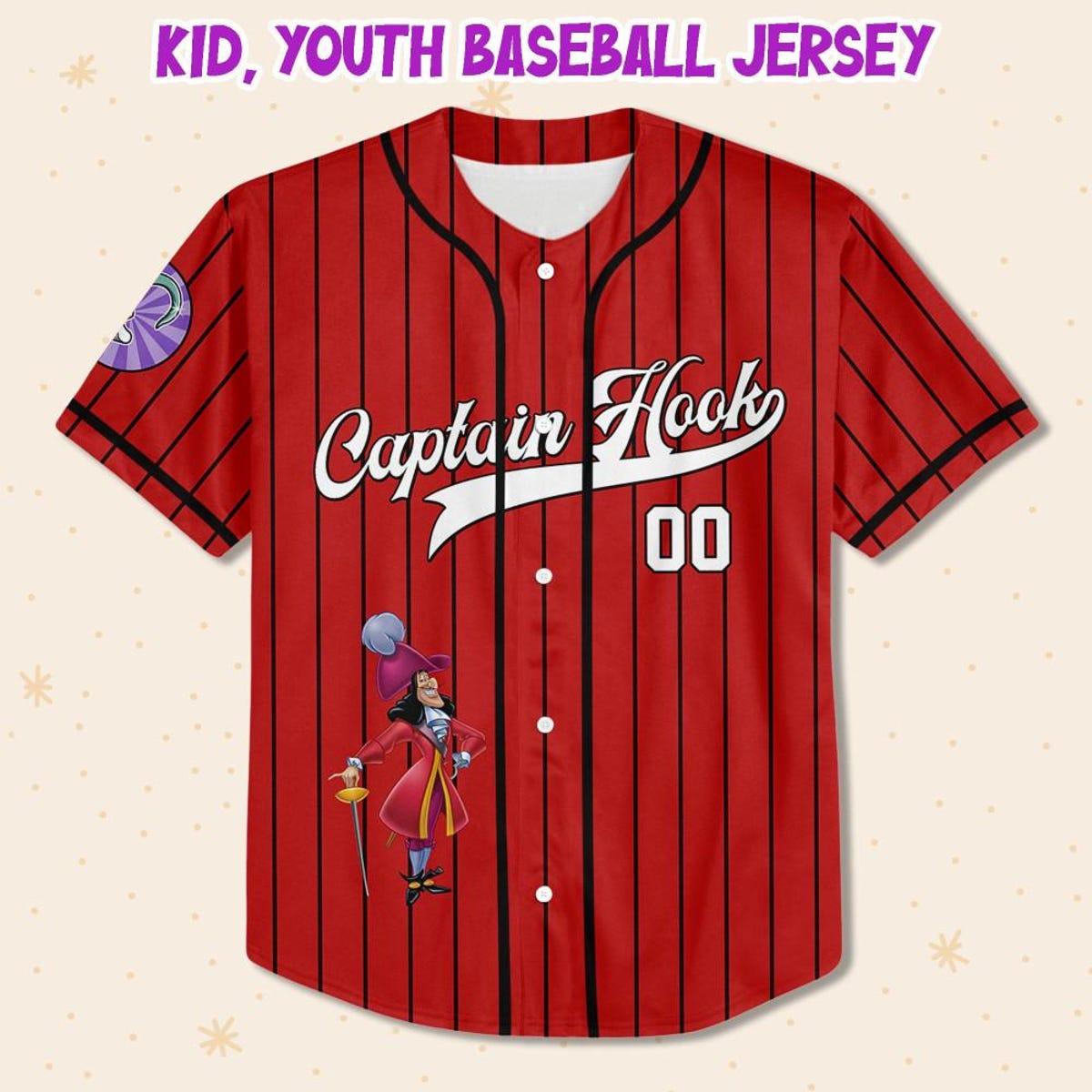 Personalize Peter Pan Captain Hook Red Striped Baseball Jersey 2