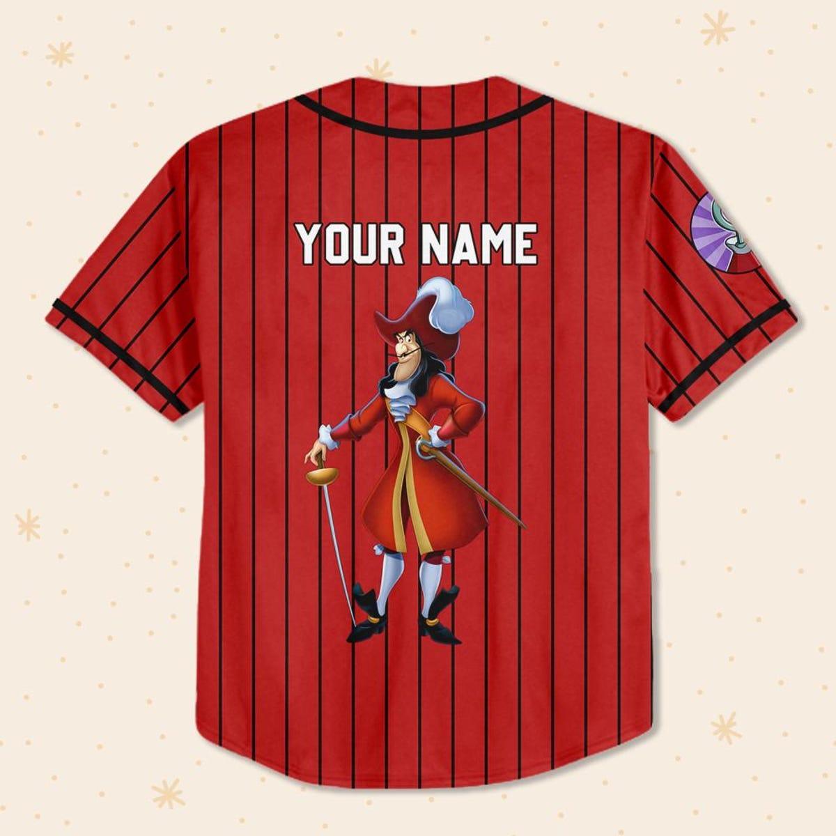 Personalize Peter Pan Captain Hook Red Striped Baseball Jersey 3