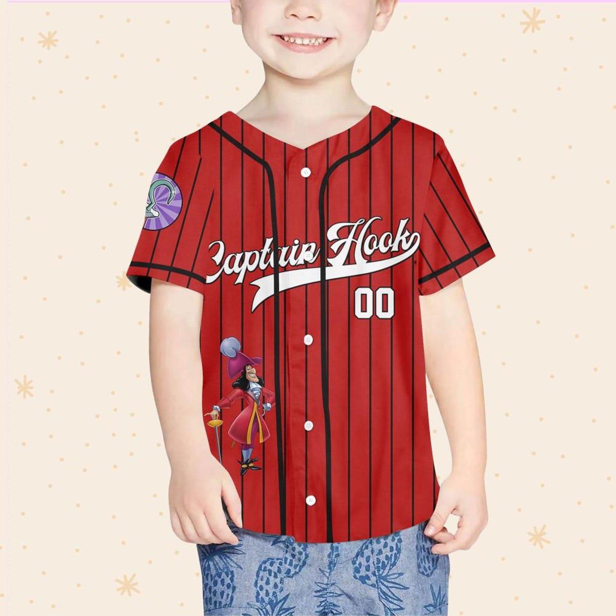 Personalize Peter Pan Captain Hook Red Striped Baseball Jersey 4