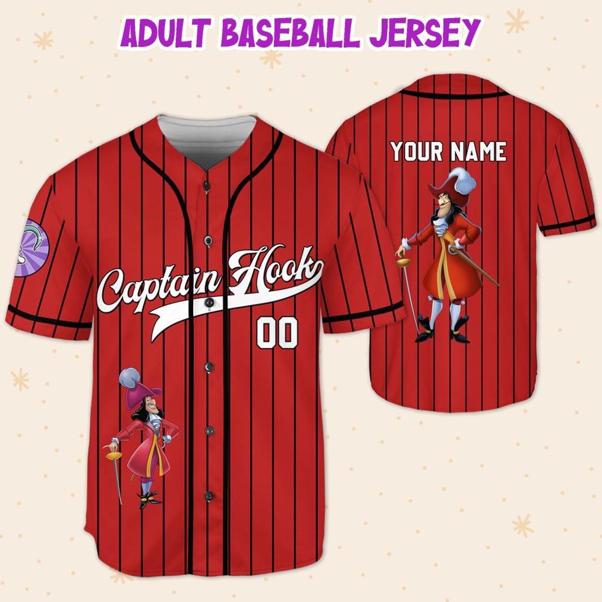 Personalize Peter Pan Captain Hook Red Striped Baseball Jersey 5