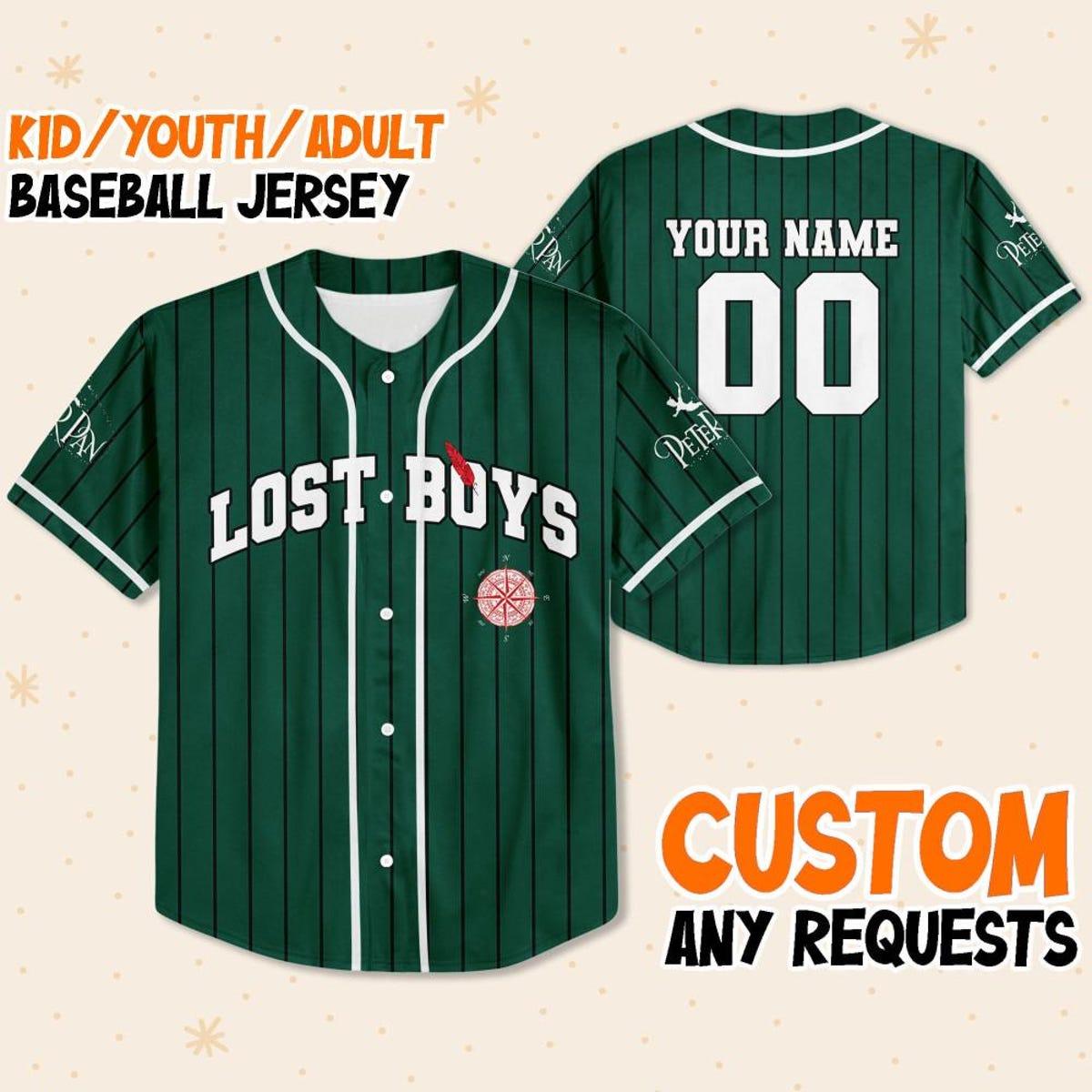 Personalize Peter Pan Lost Boys Striped Baseball Jersey 1