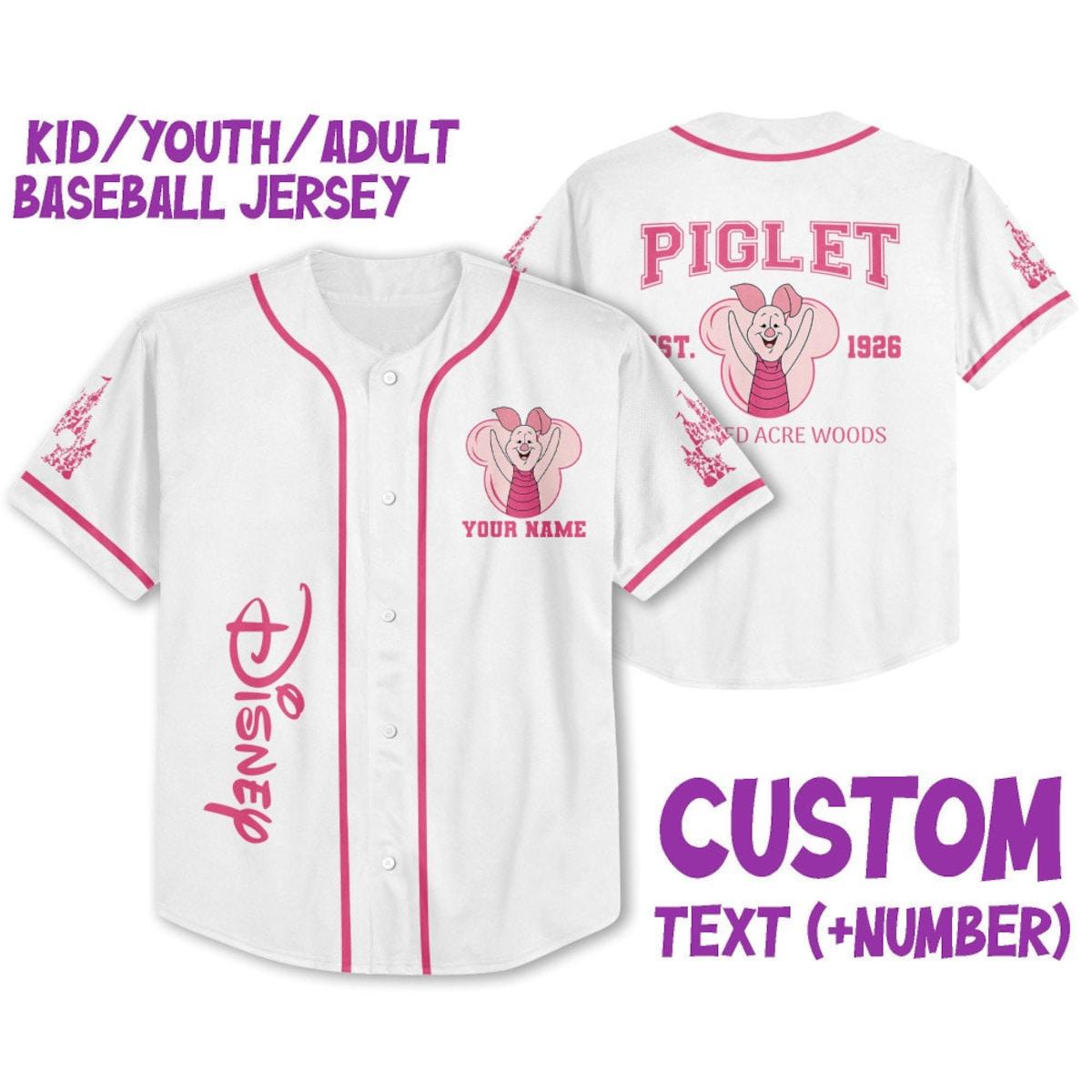 Personalize Piglet Pink Custom Kids Youth Adult Disney Baseball Jersey 1