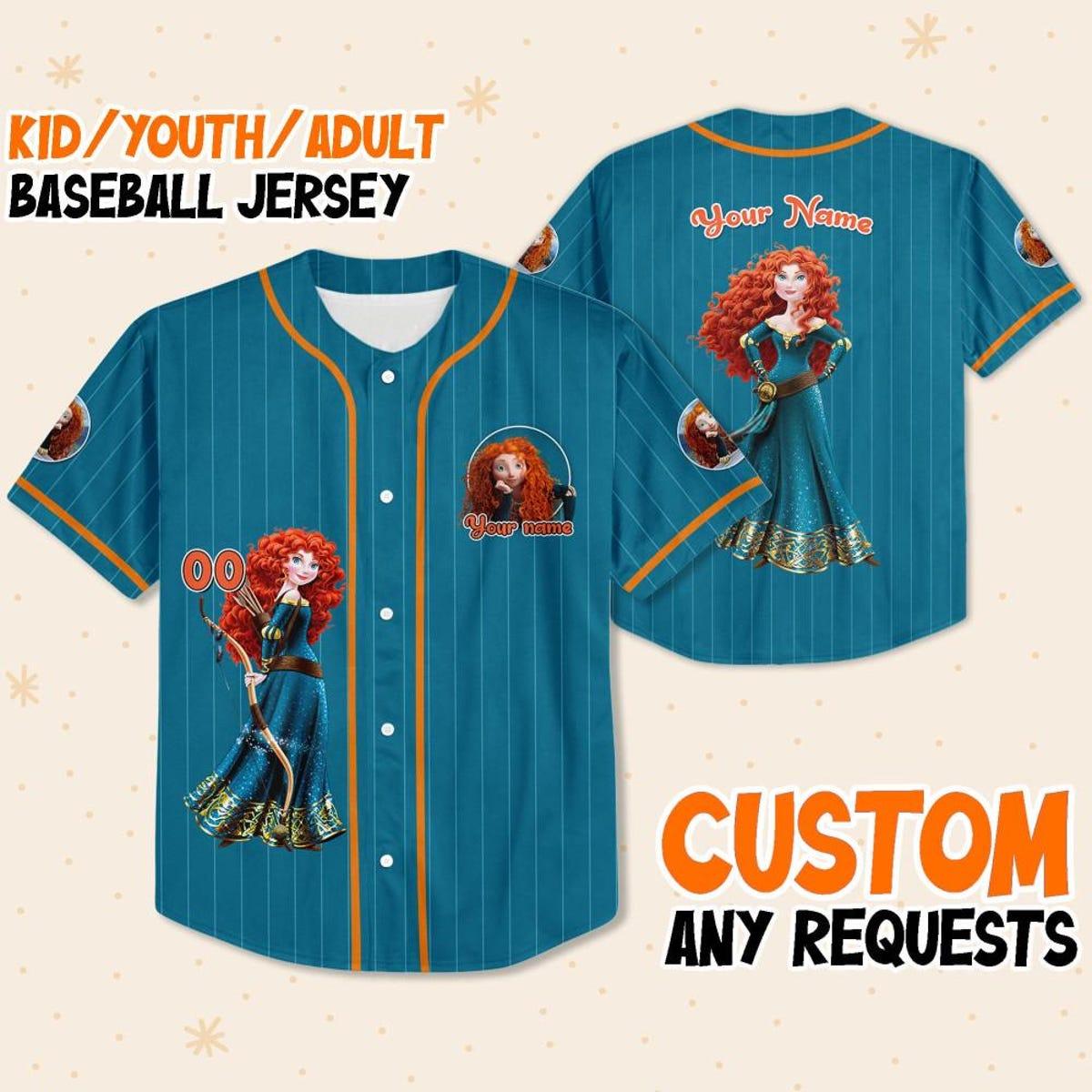 Personalize Princess Merida Blue Dark Orange Baseball Jersey 1