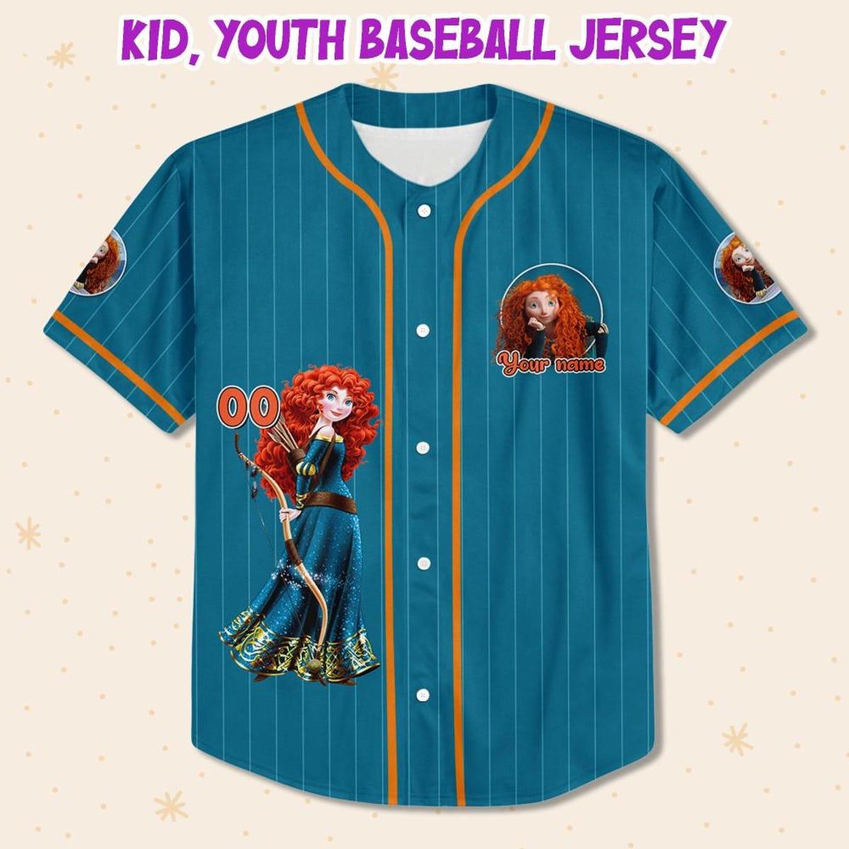 Personalize Princess Merida Blue Dark Orange Baseball Jersey 2