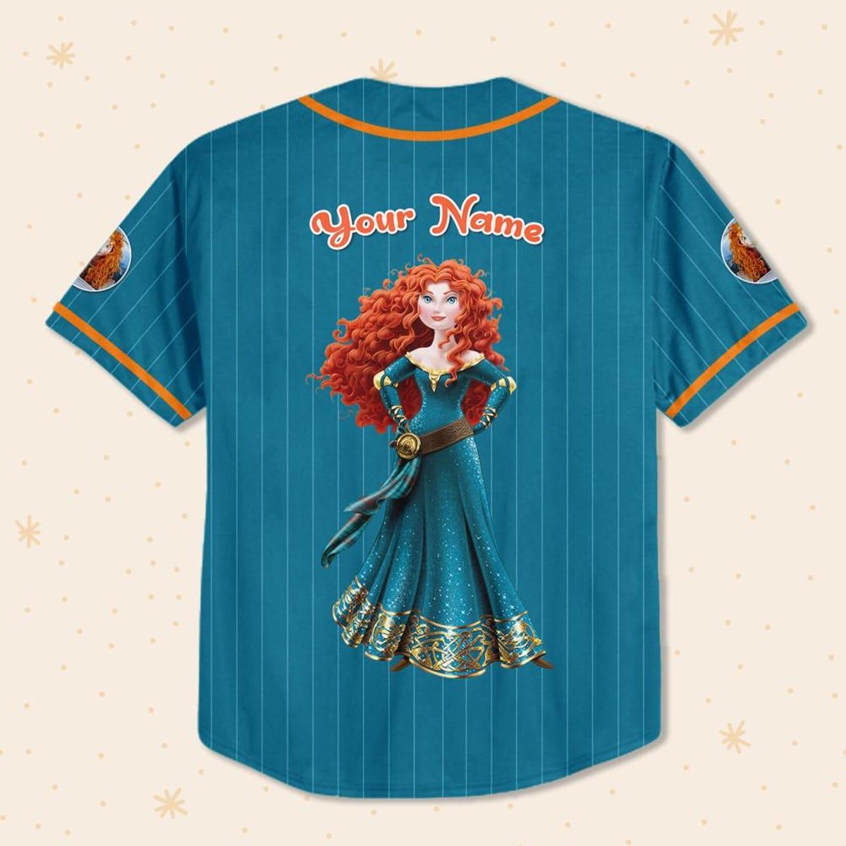 Personalize Princess Merida Blue Dark Orange Baseball Jersey 3