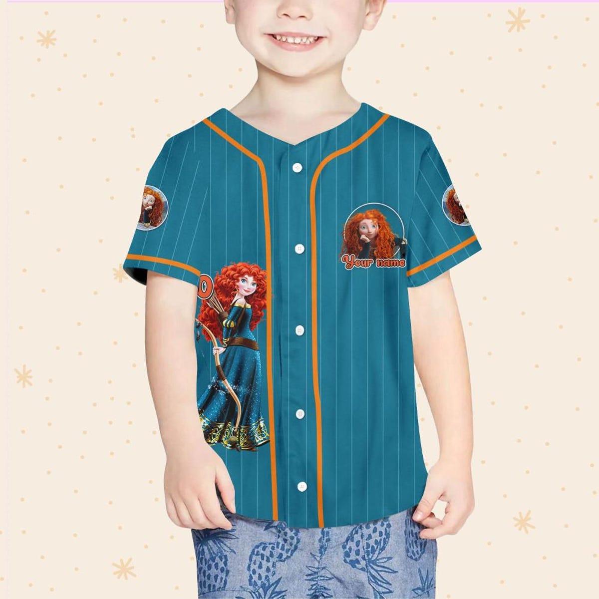 Personalize Princess Merida Blue Dark Orange Baseball Jersey 4