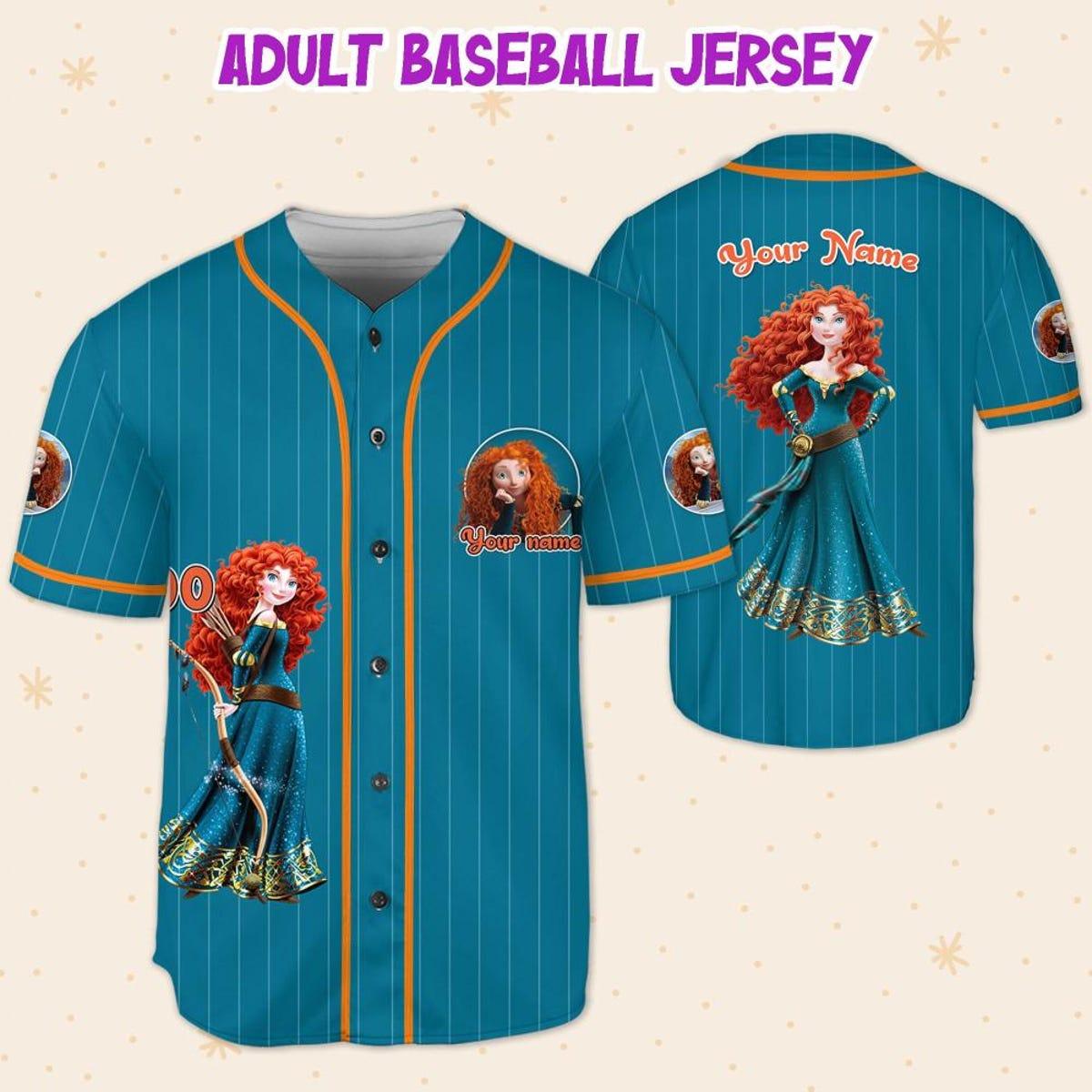 Personalize Princess Merida Blue Dark Orange Baseball Jersey 5