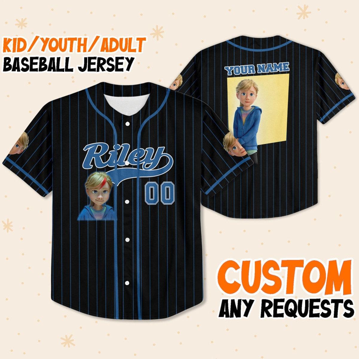 Personalize Riley Blue Black Disney Baseball Jersey 1