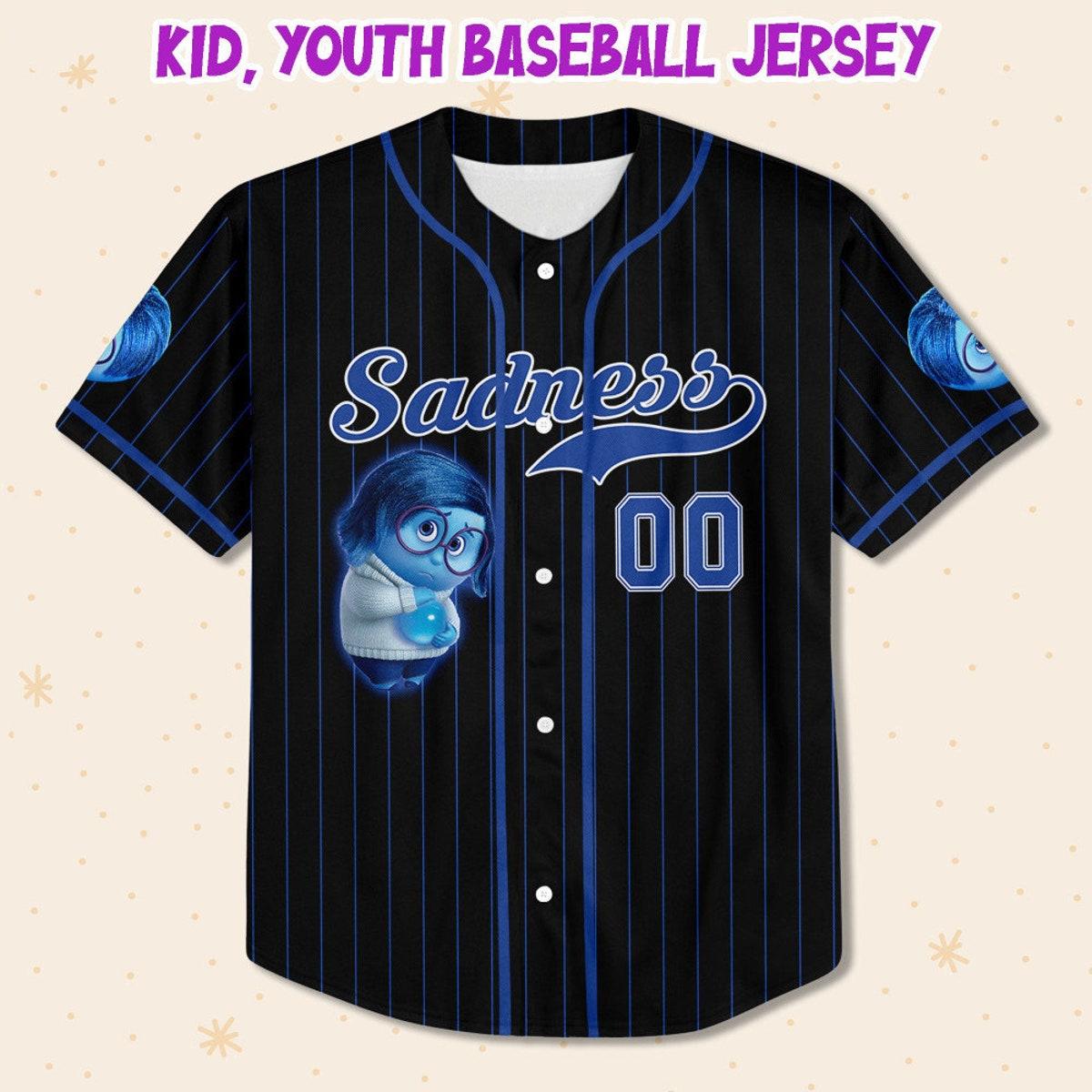 Personalize Sadness Jersey Blue Black Disney Baseball Jersey 2