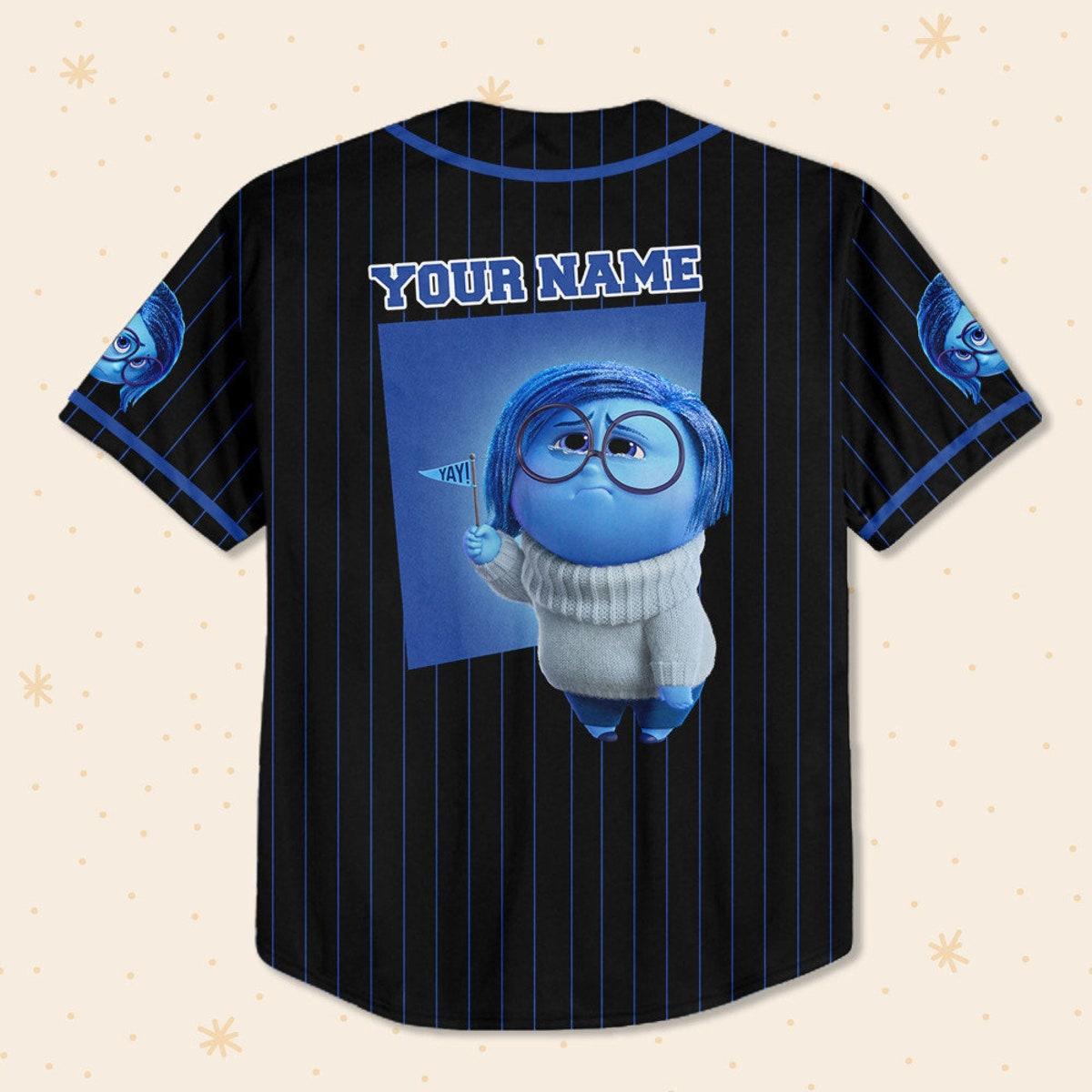 Personalize Sadness Jersey Blue Black Disney Baseball Jersey 3