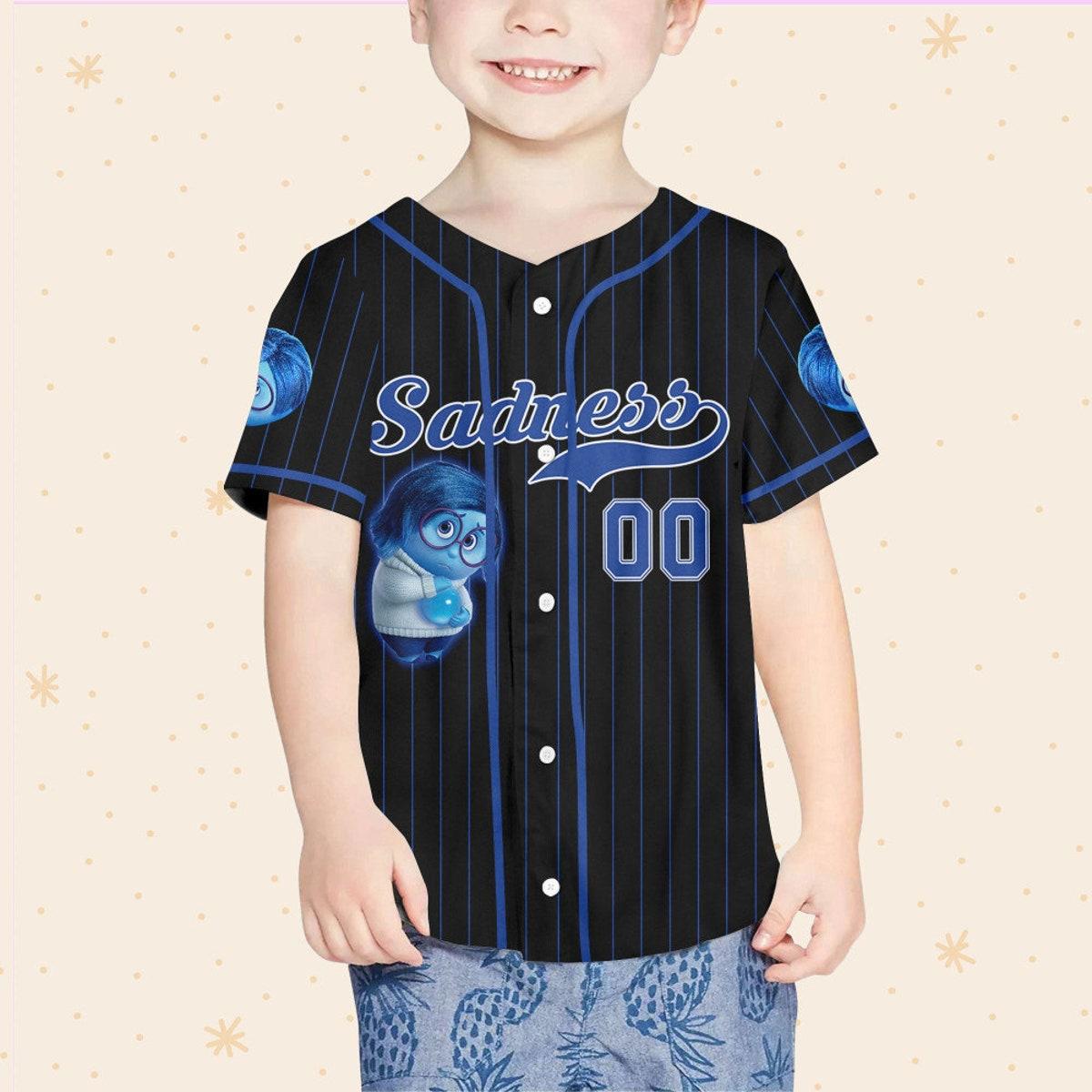 Personalize Sadness Jersey Blue Black Disney Baseball Jersey 4