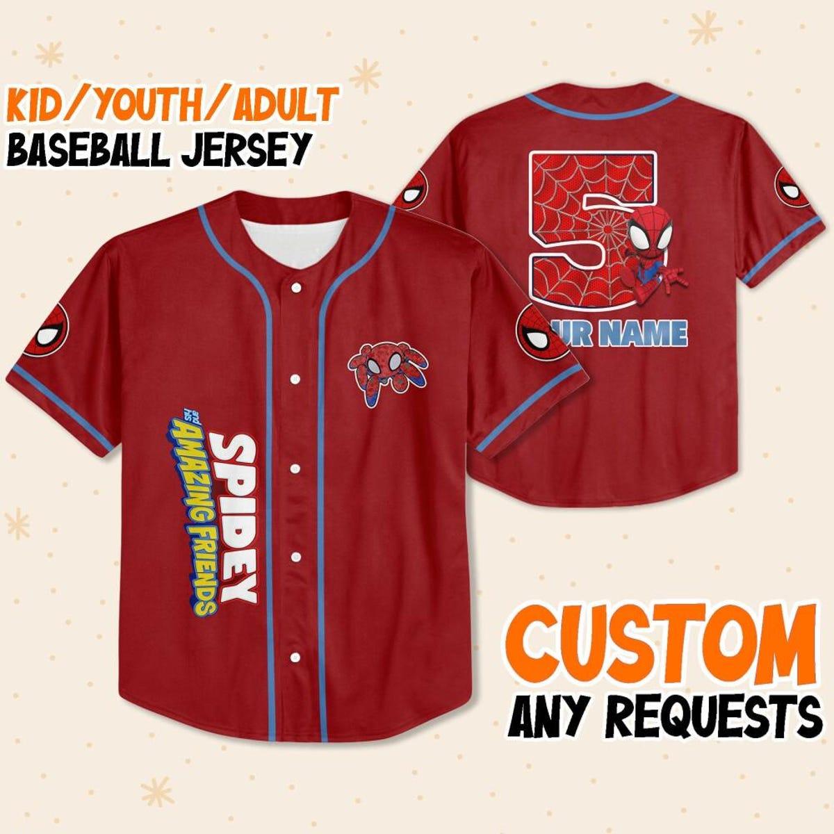 Personalize Spiderman Birthday Number Superhero Baseball Jersey 1