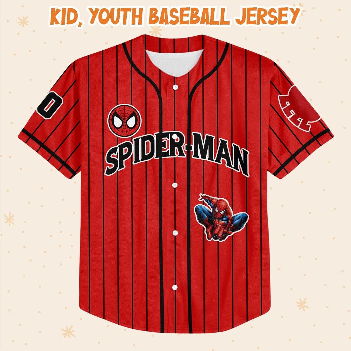 Personalize Spiderman Red Striped Black Disney Baseball Jersey 2