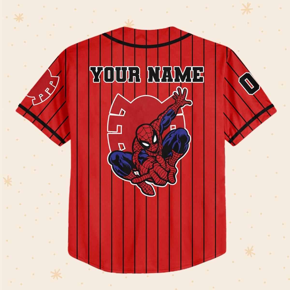 Personalize Spiderman Red Striped Black Disney Baseball Jersey 3