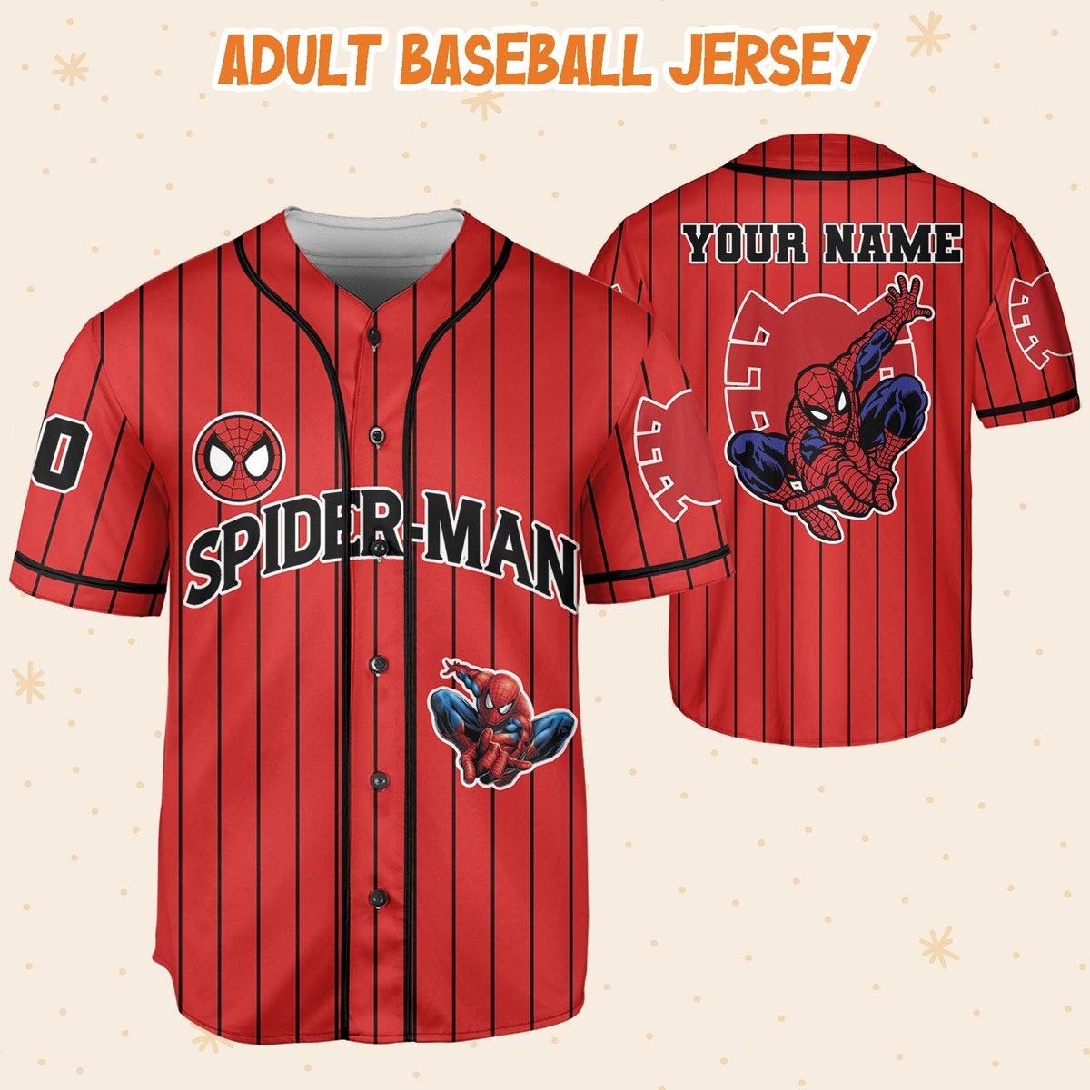 Personalize Spiderman Red Striped Black Disney Baseball Jersey 5