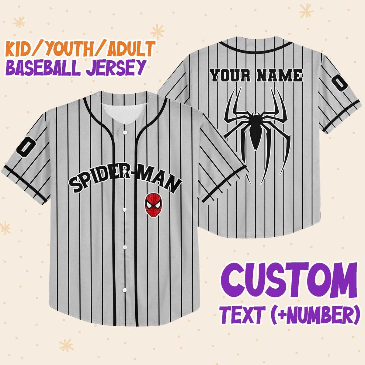 Personalize Spiderman Striped Black Custom Disney Baseball Jersey 1