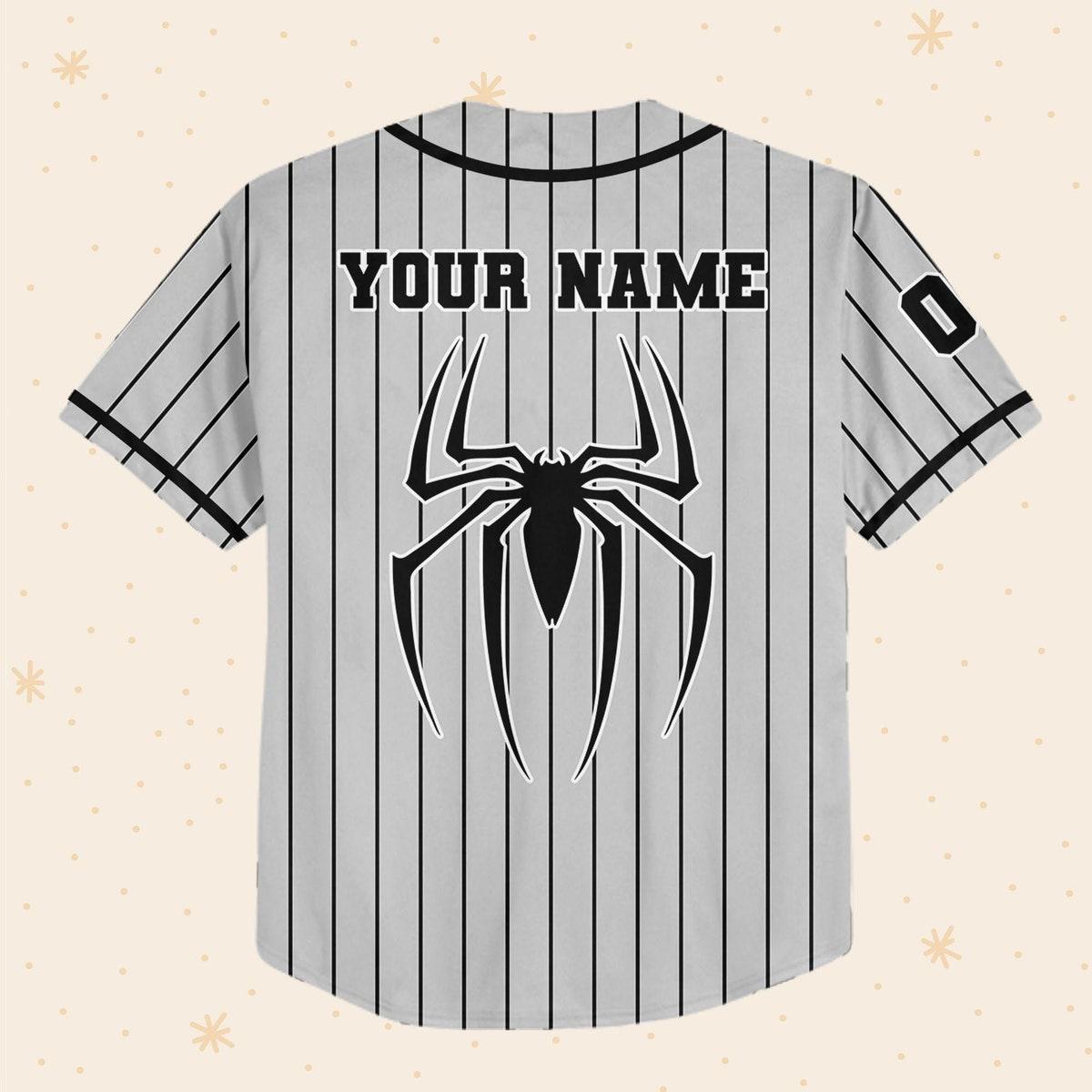 Personalize Spiderman Striped Black Custom Disney Baseball Jersey 3