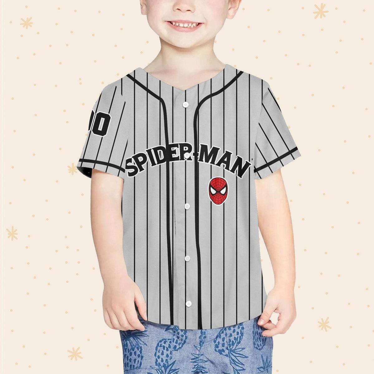 Personalize Spiderman Striped Black Custom Disney Baseball Jersey 4