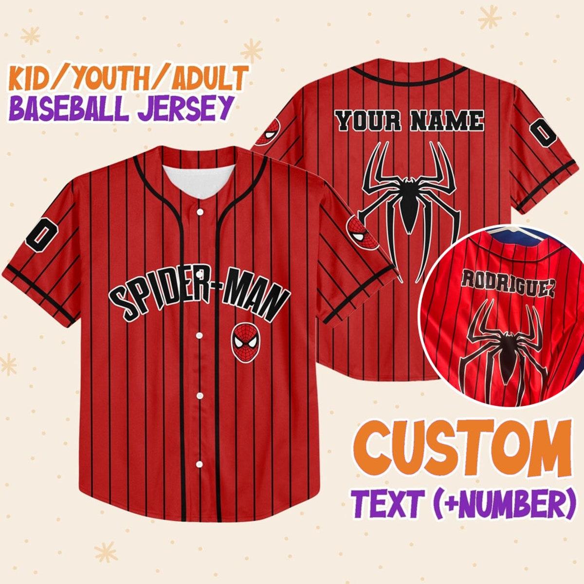 Personalize Spiderman Striped Black Red Baseball Jersey 1