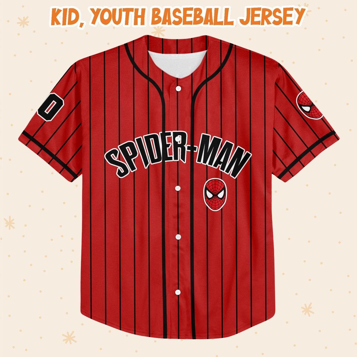 Personalize Spiderman Striped Black Red Baseball Jersey 2