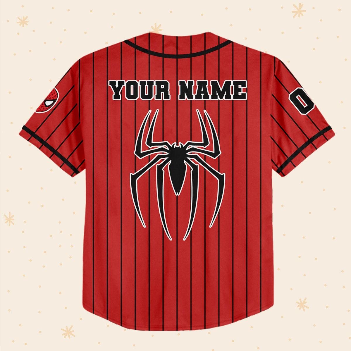 Personalize Spiderman Striped Black Red Baseball Jersey 3