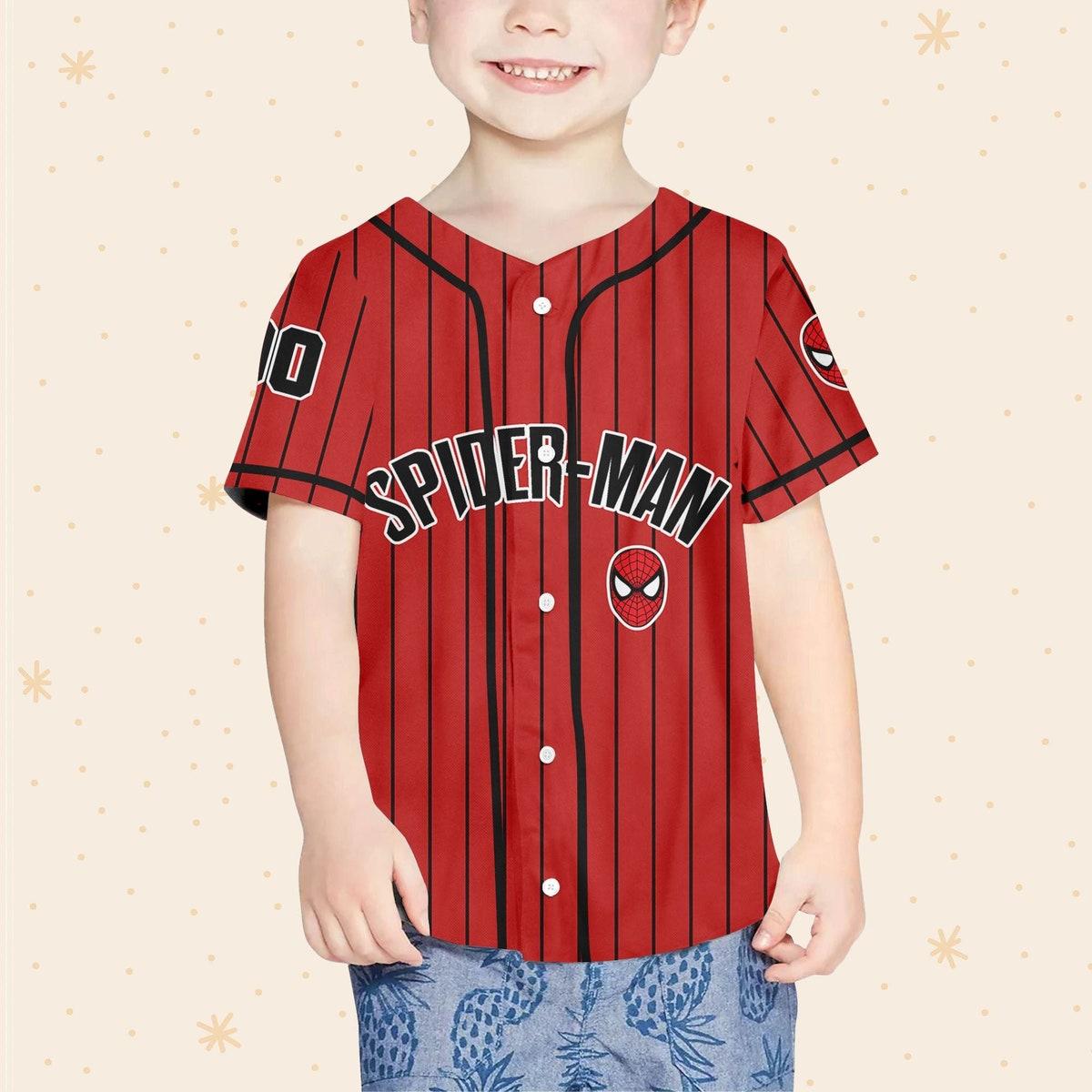 Personalize Spiderman Striped Black Red Baseball Jersey 4