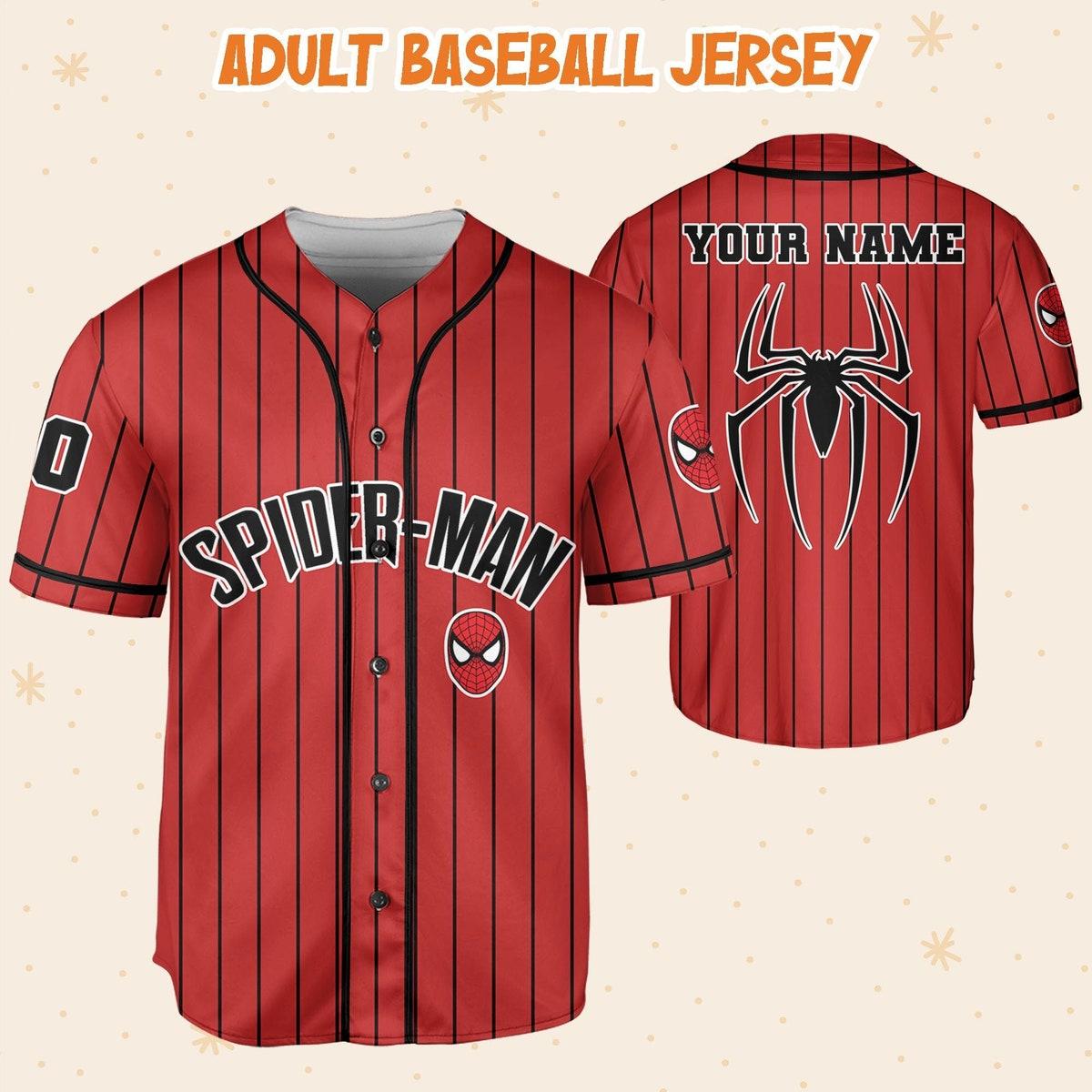 Personalize Spiderman Striped Black Red Baseball Jersey 5