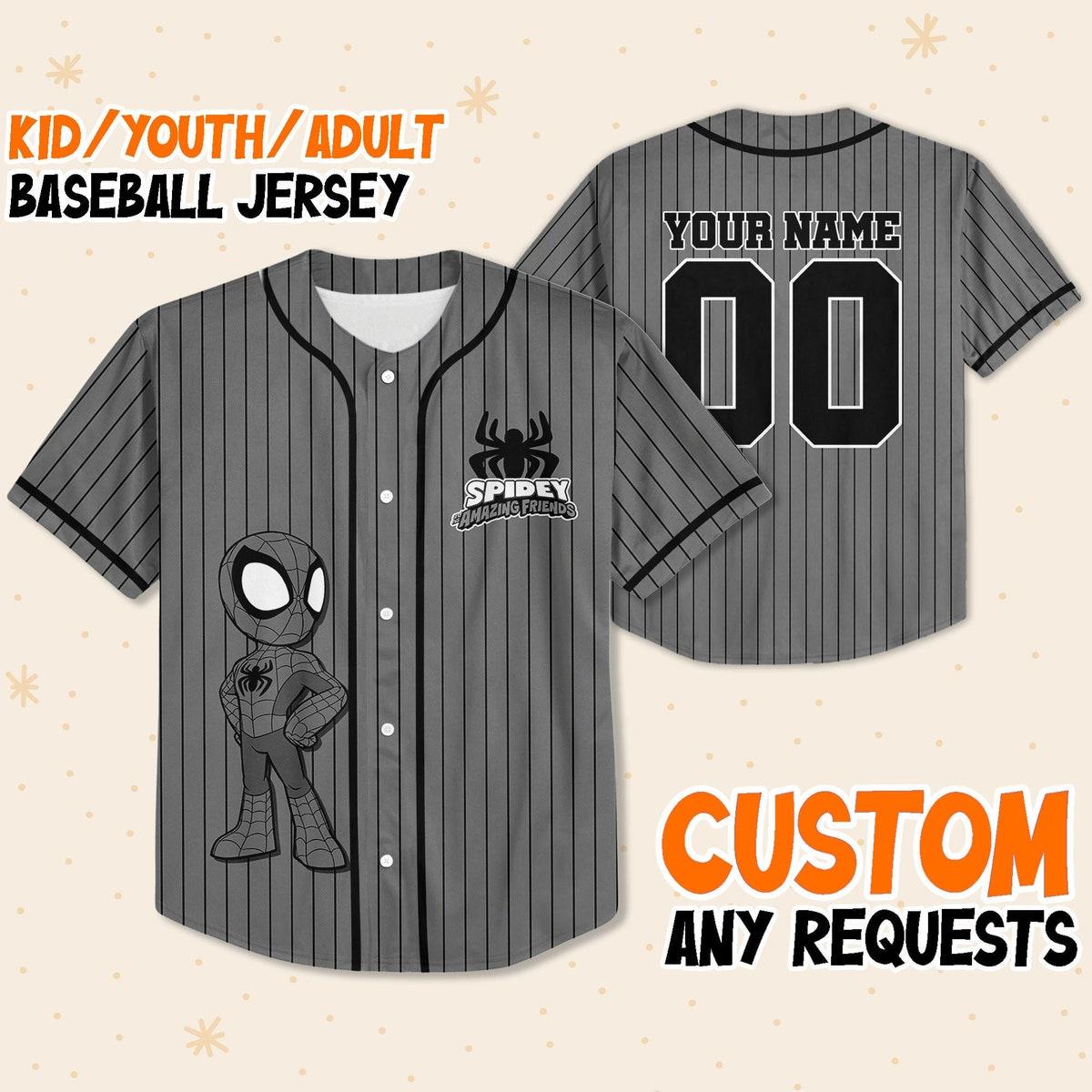 Personalize Spidey And His Amazing Friends Black Grey Baseball Jersey 1