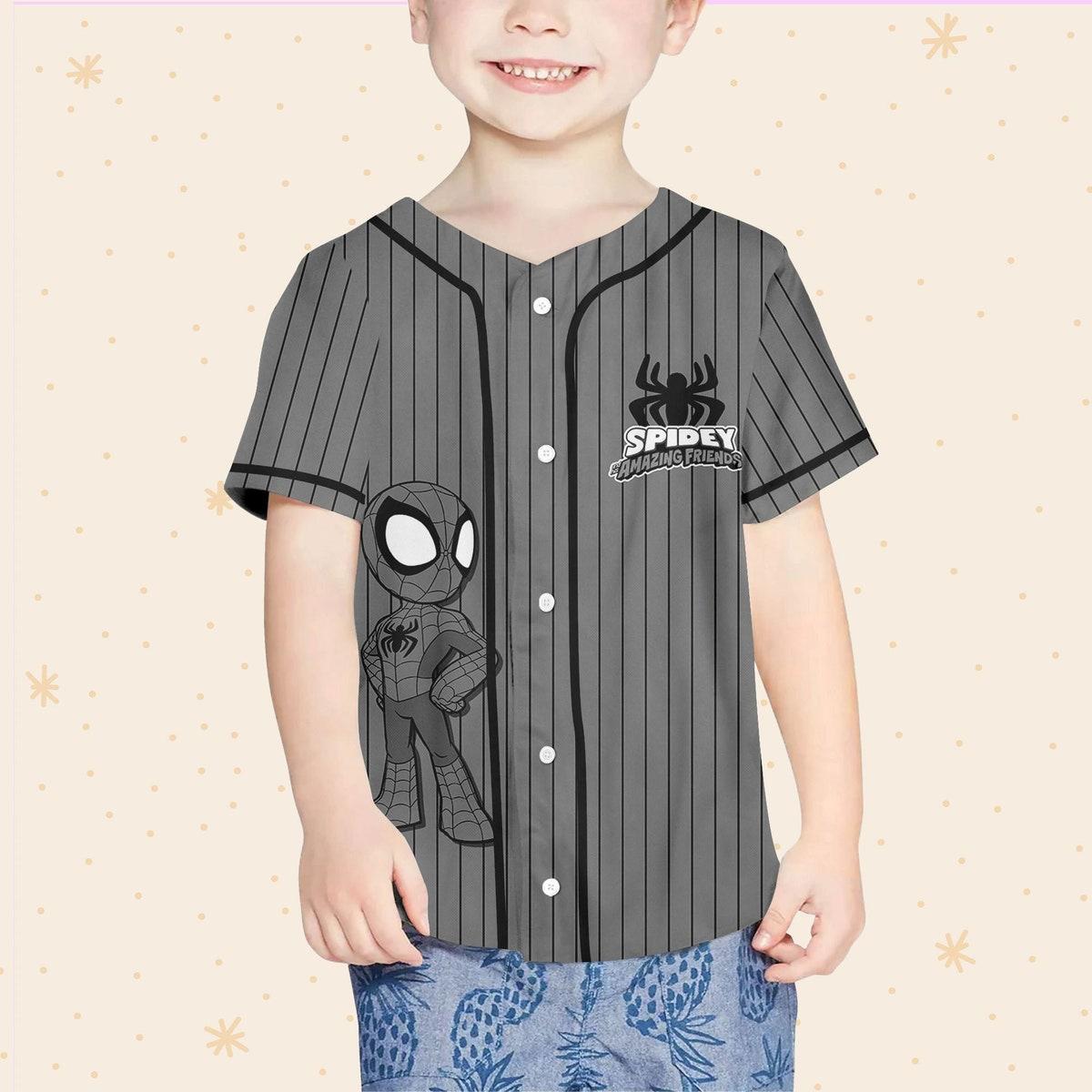 Personalize Spidey And His Amazing Friends Black Grey Baseball Jersey 4