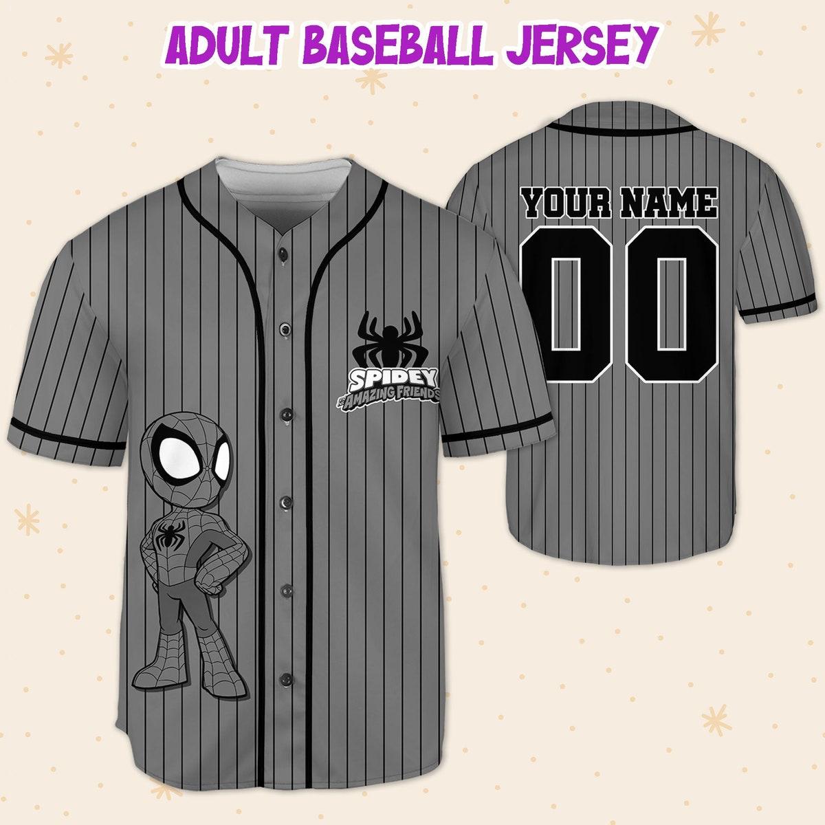 Personalize Spidey And His Amazing Friends Black Grey Baseball Jersey 5