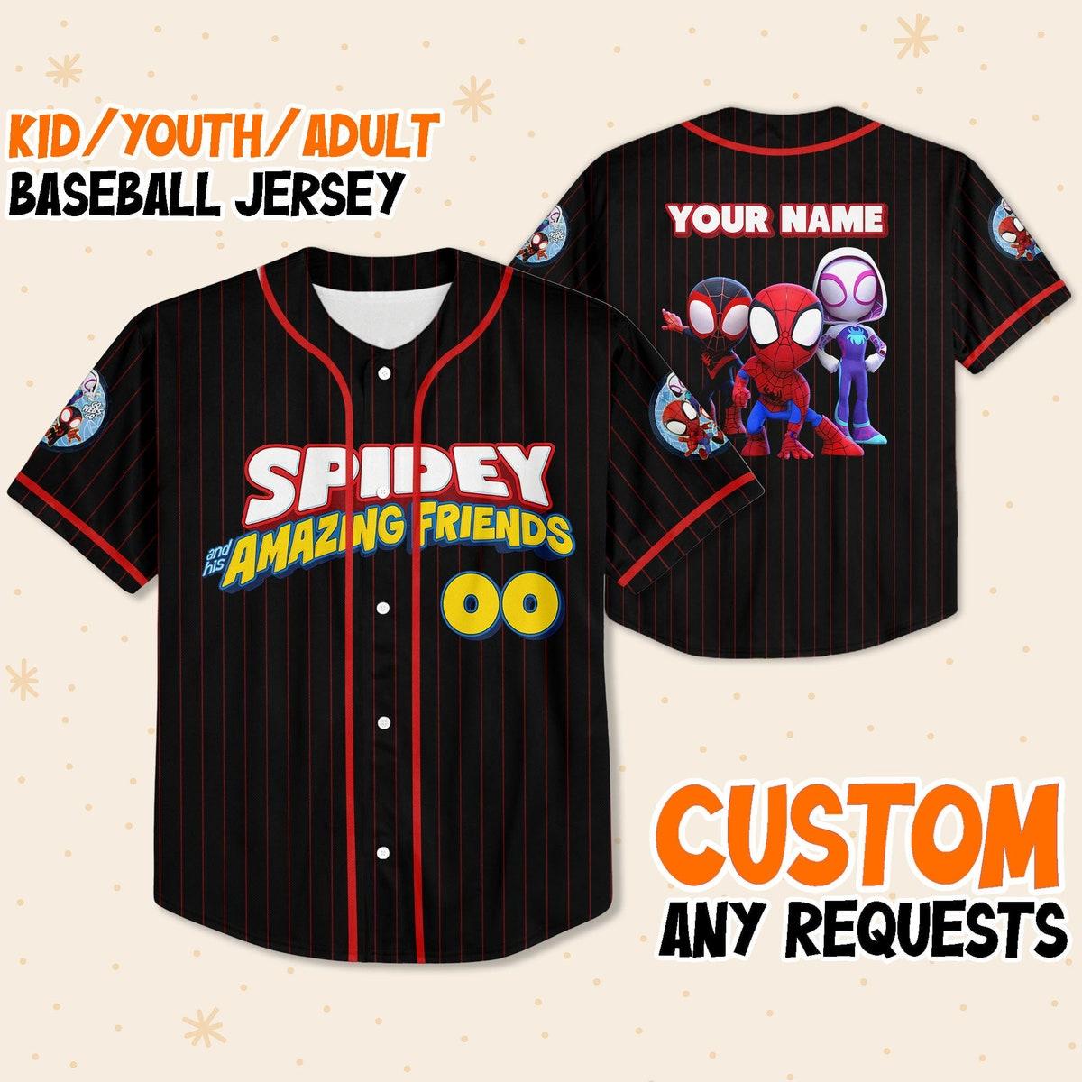 Personalize Spidey And His Amazing Friends Funny Black Red Baseball Jersey 1