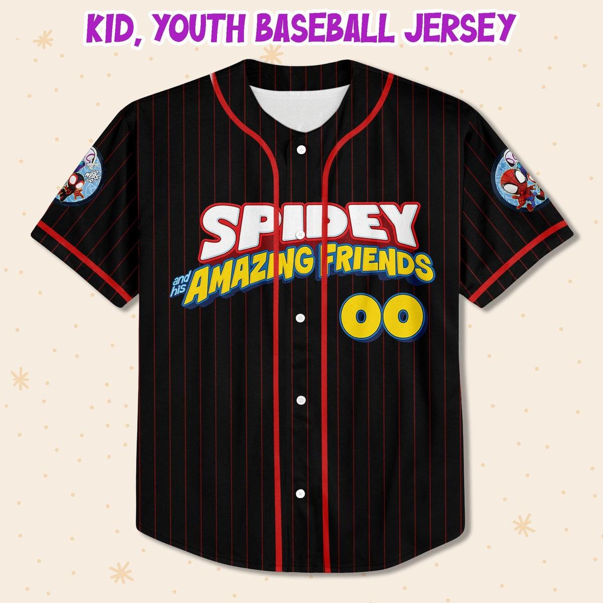 Personalize Spidey And His Amazing Friends Funny Black Red Baseball Jersey 2