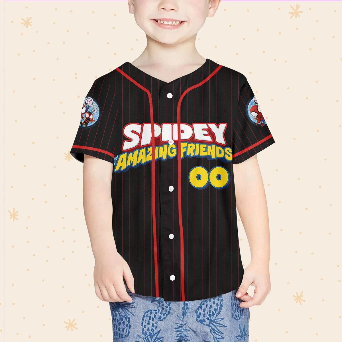 Personalize Spidey And His Amazing Friends Funny Black Red Baseball Jersey 4