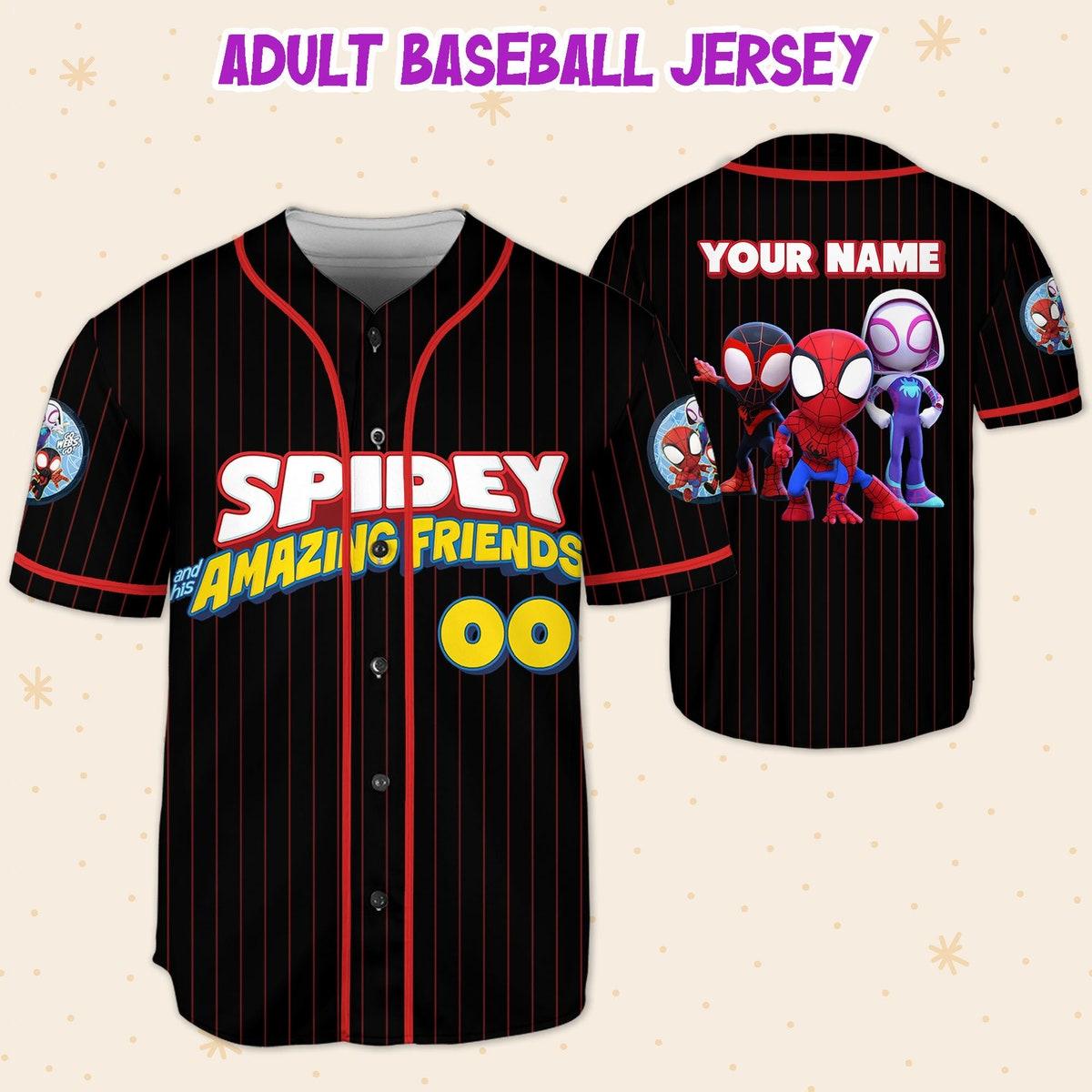 Personalize Spidey And His Amazing Friends Funny Black Red Baseball Jersey 5