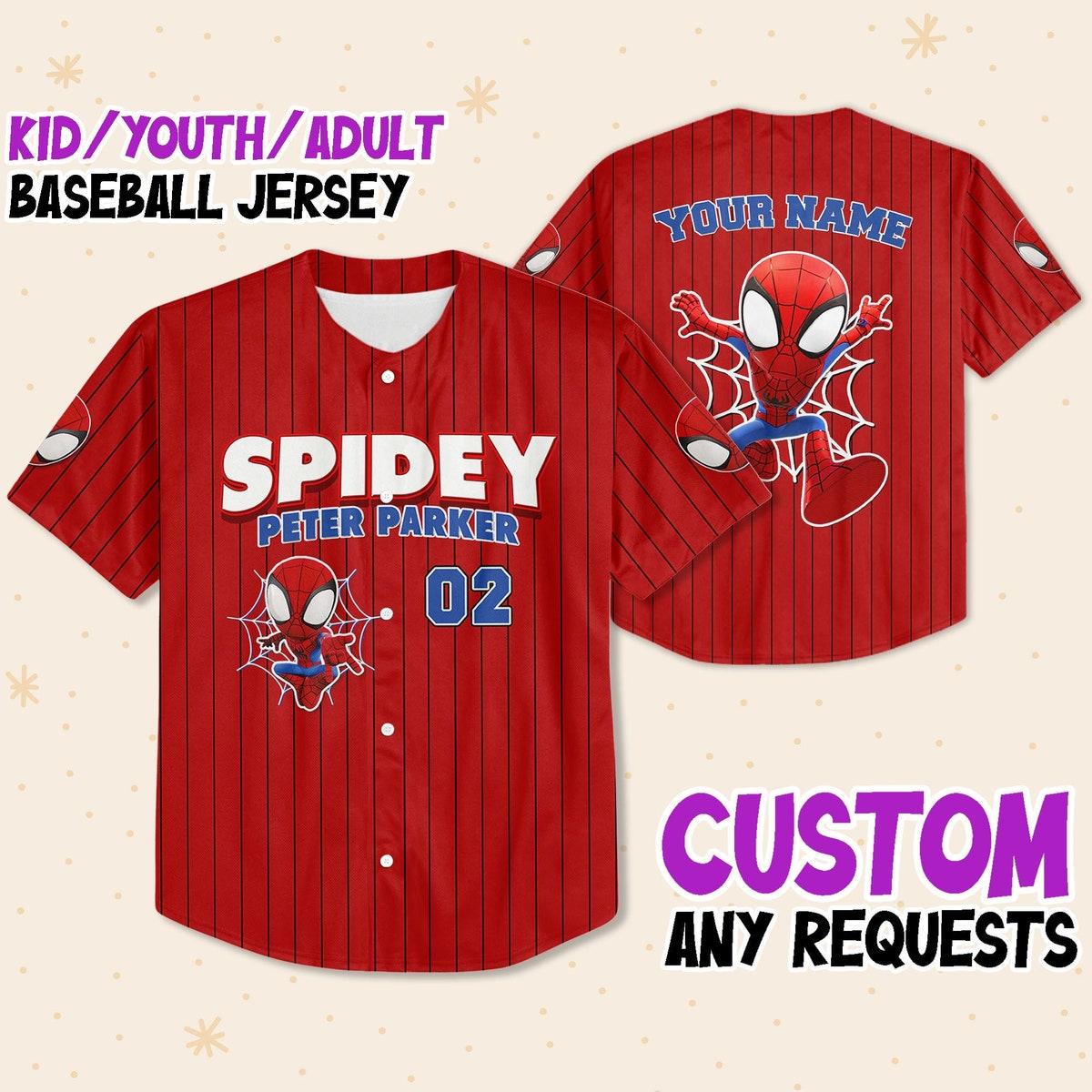 Personalize Spidey Peter Parker Red Black Custom Spider Verse Baseball Jersey 1