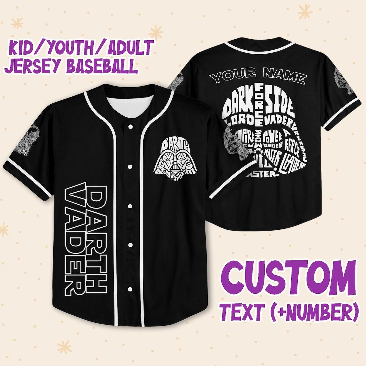 Personalize Star Wars Typo Darth Vader Style Black And White Baseball Jersey 1