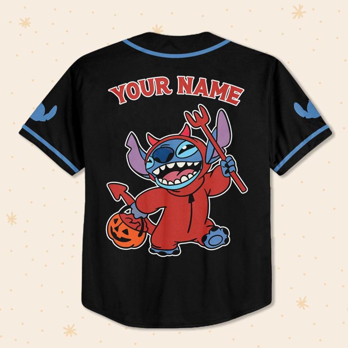 Personalize Stitch Devil Halloween Magic Kingdom Disneyland Baseball Jersey 3