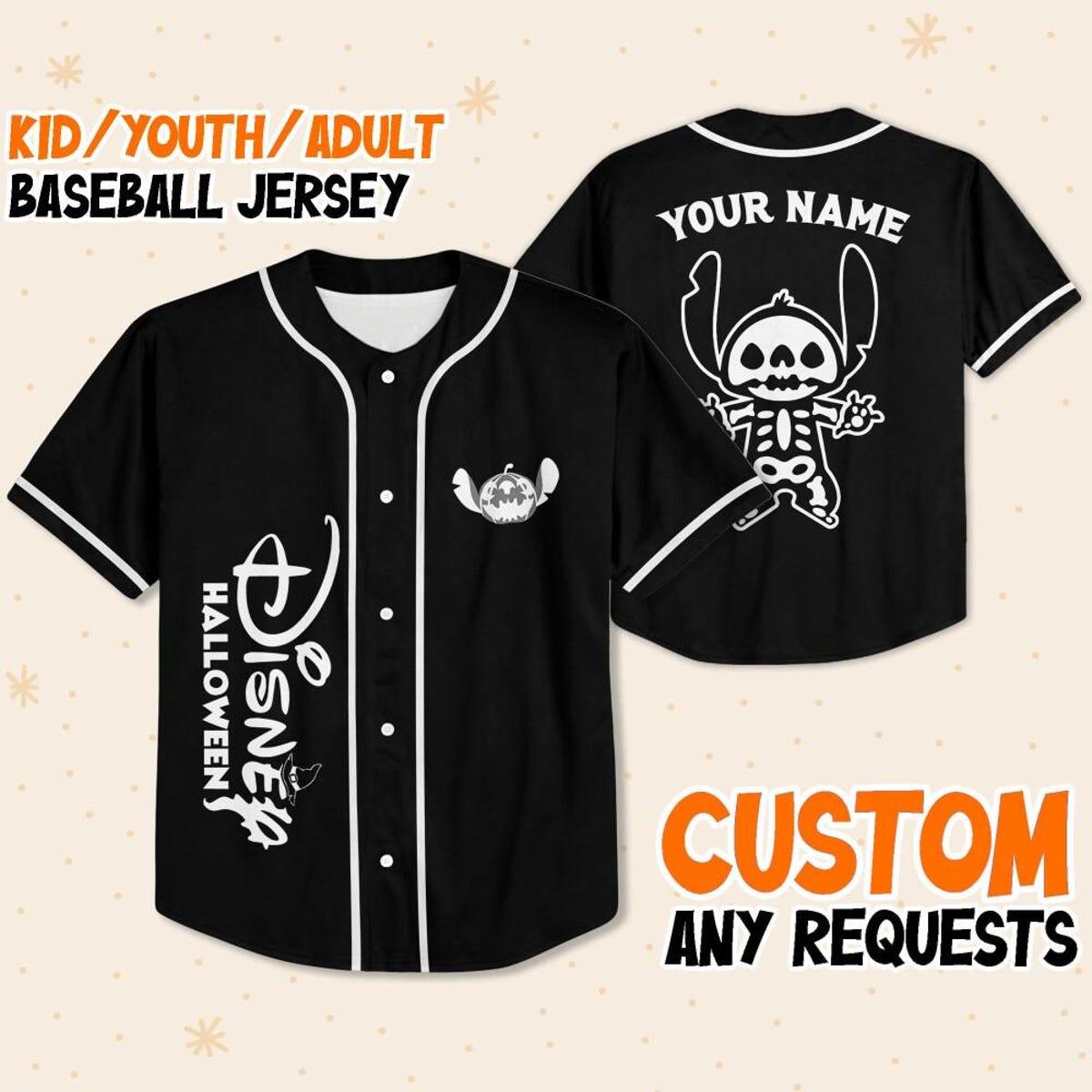 Personalize Stitch Skeleton Magic Kingdom Disneyland Baseball Jersey 1